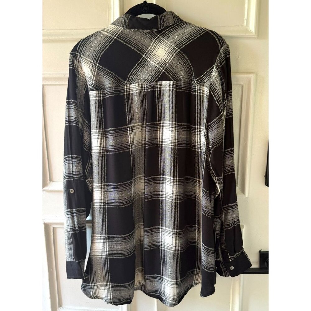 Krazy Kat Womens Black/White Plaid Button-Up Shirt Size 1X Long Sleeve Collar - Picture 2 of 12